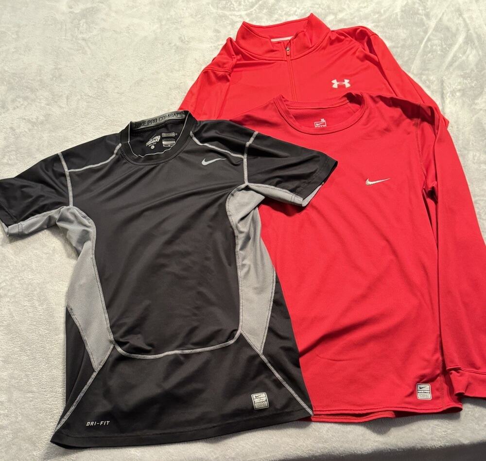 XL Lot Nike Pro Combat Under Armour Black Red Shirt 1/4 Zip Pullover Compression